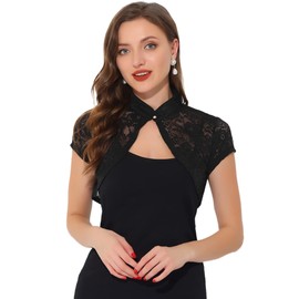 Allegra K Women's Lace Shrugs Stand Collar Cropped Formal Shoulder Cover Up for Evening Bolero Shrug Medium Black