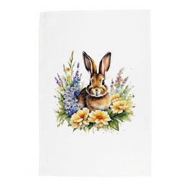 Purely Home Floral Rabbit Tea Towel - Bunny Pet Animals & Flowers Nature Gift/Present - Panama Cotton Kitchen Dish Towel/Drying Cloth - 67cm x 45cm