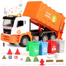 BunnyJOY Garbage Car Toy 12 Inch with Lights and Sound, Orange