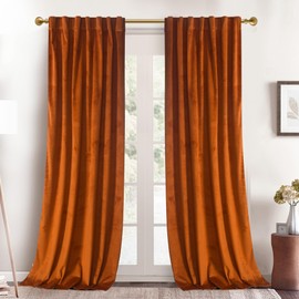 Roslynwood Russet Orange Velvet Curtains 72 inches - Super Soft Home Decor Room Darkening Curtains Thermal Insulated Velvet Drapes for Bedroom/Living Room, W52 x L72 inch, 2 Pcs