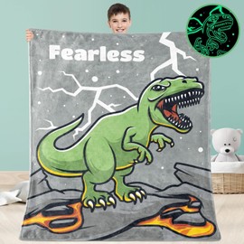 Glow In The Dark Blanket T-Rex Dinosaur Throw Blankets, GLOWING SNUGGLES Blanket 50" x 60", Blankets for 3-10 Years Old Child Teen Birthday Gifts, Soft Cozy Flannel Fluffy Plush, kids blanket