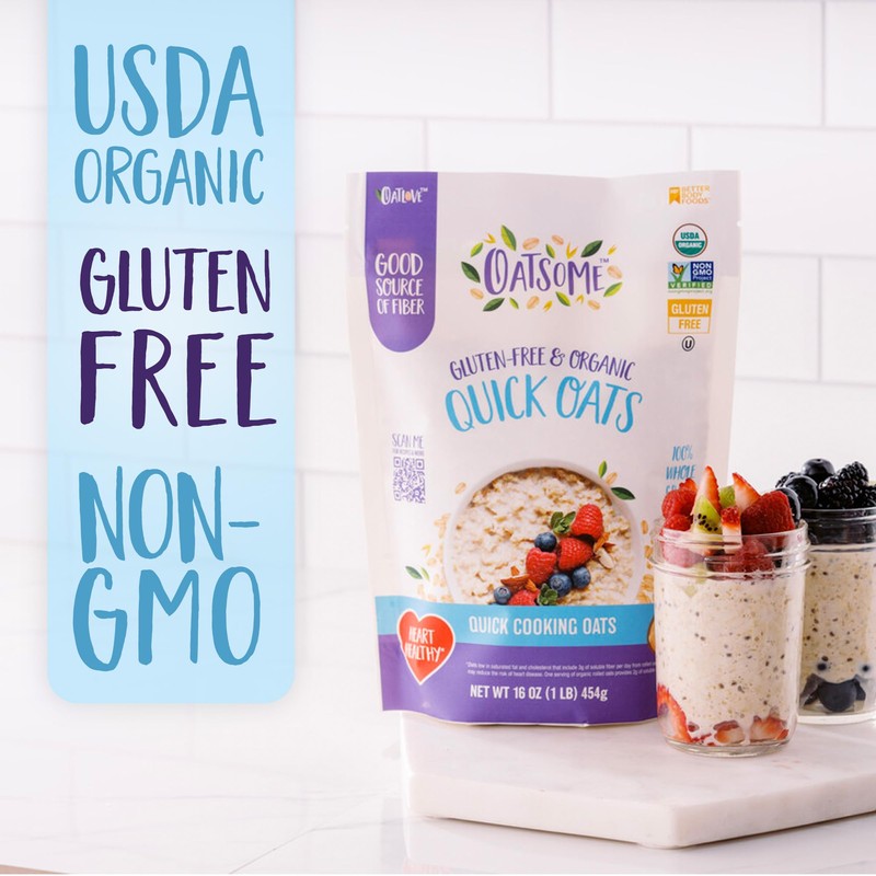 Oatsome Organic Quick Oats, 1lb Bag – Gluten-Free, Whole Grain