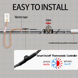 TOPDURE Automatic Heat Tape for Water Pipe Freeze Protection,Self-Regulating Pipe Heat Cable for Metal and Plastic Water Pipes, Built-in Thermostat, Energy-Saving Water Pipe Heat Cable, 100Ft, 120V