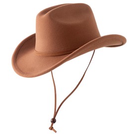 Jastore - Sombrero de vaquero para niños y niñas, sombrero occidental de fieltro, sombrero de vaquero con patio (caqui, 5-10 años)