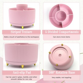 QpenguinBabies Aesthetic School Supplies 360° Rotating Pencil Holder Highlighter Ballpoint Pen Mechanical Pencil Sticky Notes Tabs Pencil Case for Office School and Home (Pink)