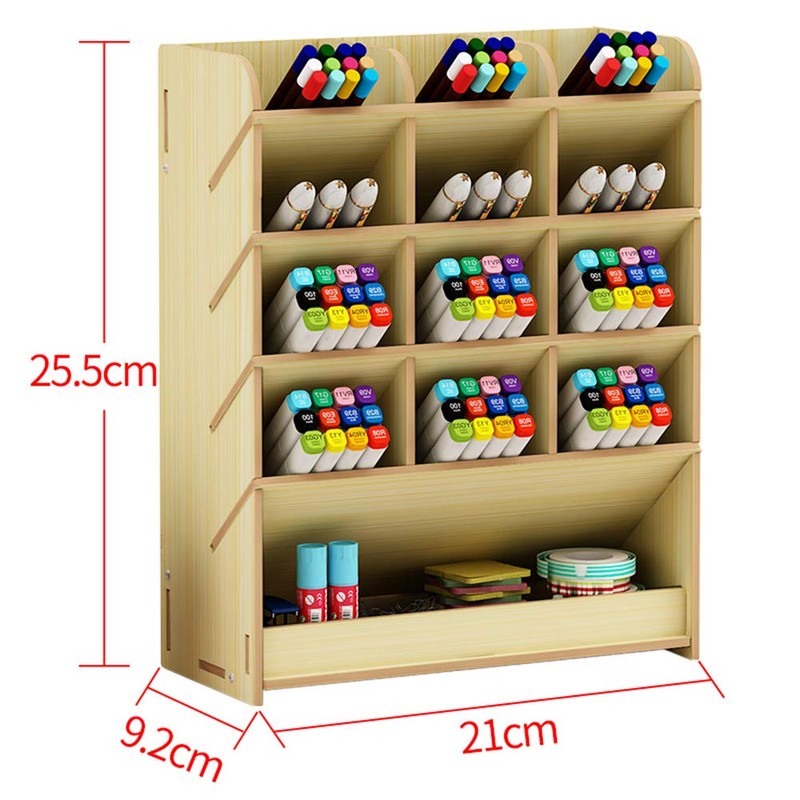 Wooden Pen Holder Storage Box Multifunctional Desk Organiser for Home