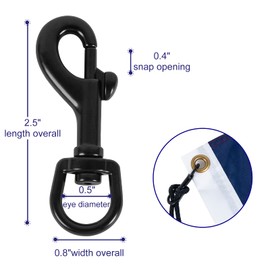 NQ Flag Snap Clips for Rope -2 Pack Heavy Duty Bronze Brass Flagpole Snaps Hooks with Swivel Eyelet, Flag Pole Hardware to Attach with Rope, Dog Chain, Leather Craft.… (2pieces, Black)