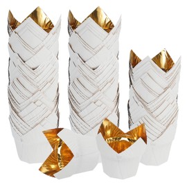 uxcell 100 Pcs Tulip Baking Cups Cupcake Muffins Liners Aluminum Foil Paper Greaseproof Wrappers for Weddings Birthday Party Festivals Christmas, Gold/White