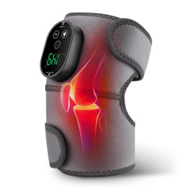 Cordless Heated Knee Massager with Vibration, Heated Knee Brace Wrap Heating Shoulder Brace Support Wrap for Knee Shoulder Elbow, Heating Pad with 6 Heating Levels, 3 Massage Modes & Timer (Grey)