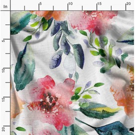 Soimoi Silk Fabric Flower & Leaves Watercolor Print Fabric by the metre 42 Inch Wide