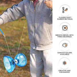 SKIKHN LED Diabolo Freewheel with Ball Bearings, 3 Bearing Diabolo with Sticks and Cord, Beginners Juggling Set Gift, with 2 Pairs of Hand Sticks + 3 Replacement Cord Kit, for Children Indoor and