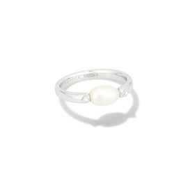 Kendra Scott Leighton Rhodium-Plated Brass Pearl Band Ring in White Pearl, Fashion Jewelry for Women, Size 6