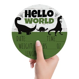 Hello World Newborn Baby Announcement Sign Shower Gift Baby Birth Stats Hospital Photo Props Gender Reveal Girl Boy Neutral Nursery Wall Decor Gifts Baby Book Keepsake (Dinosaurs)