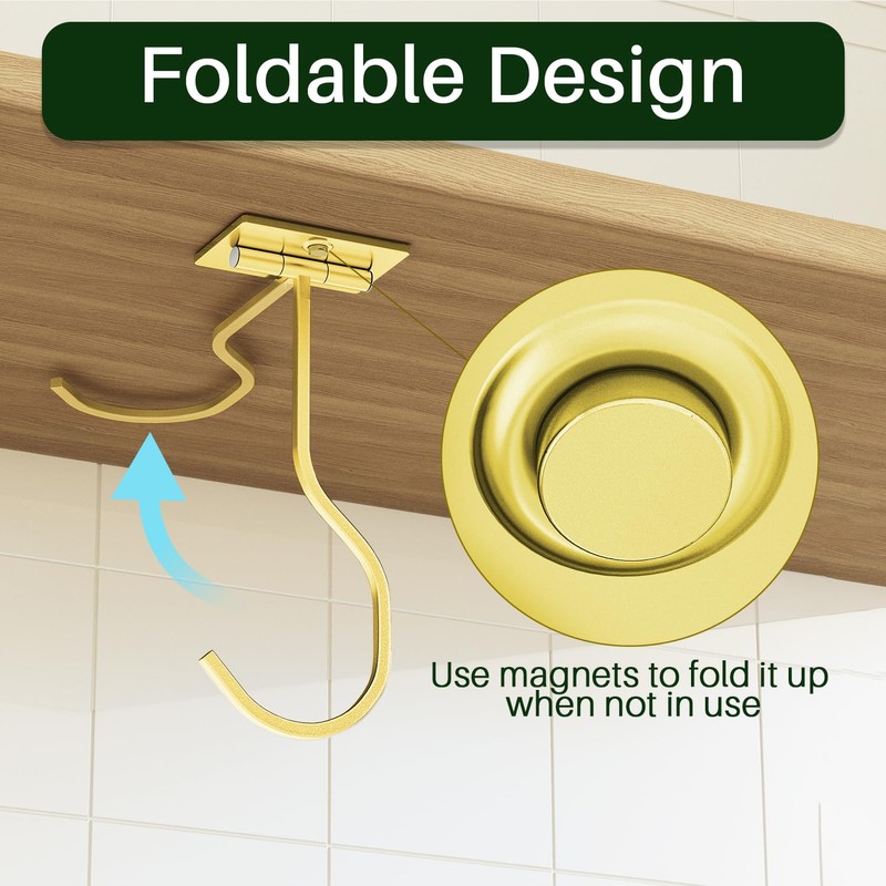 bussdis Under Cabinet Banana Hook Adhesive: Foldable Banana Hanger, Gold