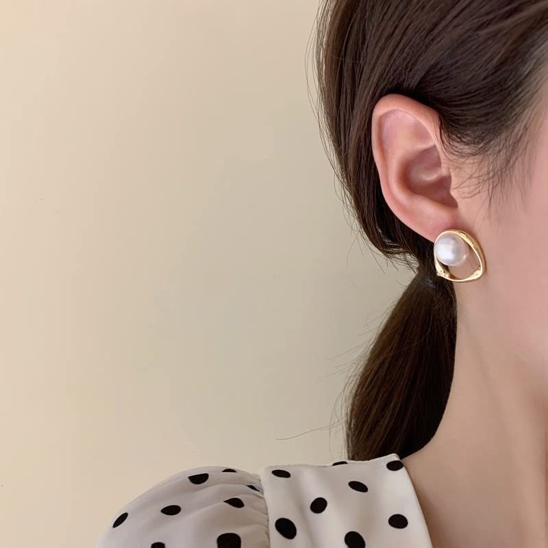 MOUP Simple Design Pearl Earrings, Popular for Allergy Metals, Silver