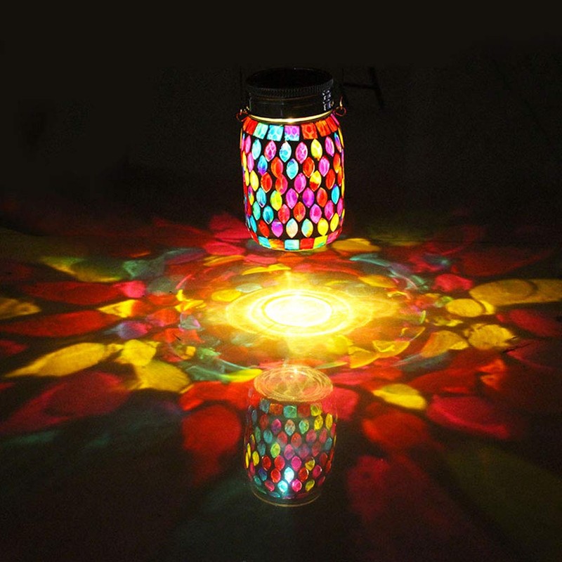 Mosaic Lights Outdoor Hanging Lanterns, Rechargeable Mosaic Solar Lanterns， Outdoor