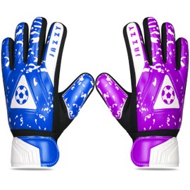 Jazzy Sports Contrast Goalkeeper Gloves, Soccer Goalie Gloves for Kids Youth Boys with Double Wrist Protection Along 4mm Non-Slip Latex Grip Palm (Navy Blue-Purple,Size 7 Suitable for Size S-M Adult)