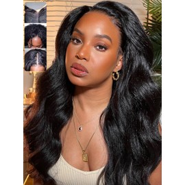 Sunber V Part Wig Human Hair Glueless Wig Kinky Straight Upgrade No Leave Out Vpart Kinky Straight Wigs 150% Density Glueless Clip in Half Wigs No Glue No Sew in Beginner Friendly 18Inch
