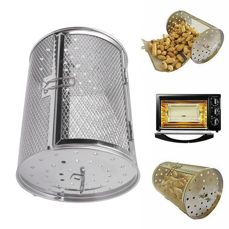 Rolling Grilling Basket Stainless Steel Grill Cage Round Stainless Steel