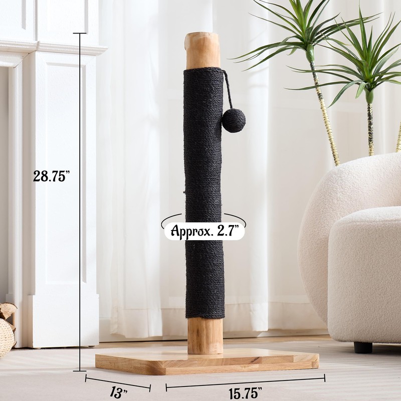 Kicari 29" Tall Solid Wood Cat Scratching Post for Indoor