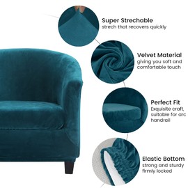 Mingfuxin 2 Pieces Tub Chair Covers，Upgraded 2 IN 1 Design Stretch Velvet Armchair Sofa Slipcover with Cushion Cover, Non Slip Club Bucket Chairs Sofa Couch Covers (Upgraded-Water Blue, Velvet)