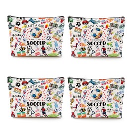 4pcs Soccer Makeup Bags for Women, Canvas Soccer Gifts Cosmetic Bag Pouch Accessories for Players Teams Stuff, Sport Team Birthday Gifts for Soccer Lovers Her Friends Women