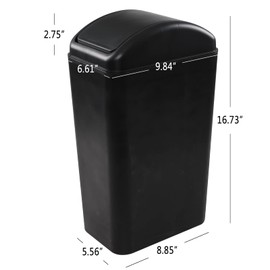 Readsky 14 Liter (3.5 Gallon) Plastic Trash Bin, Garbage Can with Swing Lid, Black, 1 Pack