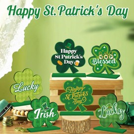 6Pcs St Patricks Day Decorations Table Wooden Centerpiece Happy St. Patrick's Day Table Decorations Irish Green Shamrock Gnomes Tabletop Ornaments for Saint Patricks Party Home Office Decor