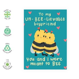 CENTRAL 23 Boyfriend Birthday Card - To My Un-BEE-lievable Boyfriend - Anniversary Card For Him - Valentines Day Cards - Gifts For Men - Comes With Fun Stickers