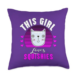 Colorful Kawaii Kitten This Girl Loves Purple Cat Squishies Throw Pillow