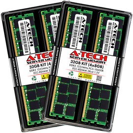 A-Tech 32GB Kit (4x8GB) DDR3 1333MHz PC3-10600R ECC RDIMM 2Rx4 Dual Rank 1.5V Registered DIMM 240-Pin Server RAM Memory Upgrade Modules (A-Tech Enterprise Series)