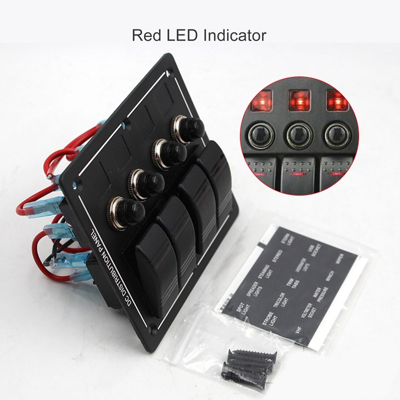 Toggle Switch Panel 12‑24V On Off Aluminum Red LED Indicator