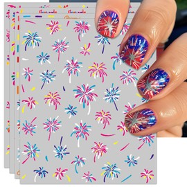 IDDFEVE Embossed Firework Nail Art Stickers- Celebrating 4th of July Colorful Self-Adhesive Nail Decals for DIY Patriotic Independence Day Memorial Day New Year Manicure (4 Sheets)