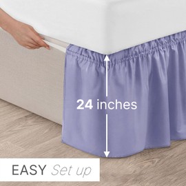 Wrap Around Dust Ruffle Bed Skirt - Lavender - for Queen Size Beds with 24 Inch Drop - Elastic Strap - Adjustable Pleated Bedskirt with Brushed Fabric and Wrinkle Free - for Women, Men, Kids & Teens