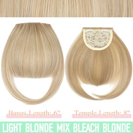 FELENDY Clip in Bangs Light Blonde Mix Bleach Blonde Fake Bangs Natural Thick Front Full Bang Fringe with Temples Straight Across Bangs Hair Clip for Women French Bangs