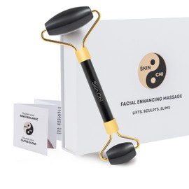 Skin Chi Black Obsidian Facial Roller Dual Ended - Facial Massage Tool for Women & Men Skincare - Face Massager Anti Ageing Facial Device for Sculpting, Lifting, Product Absorption