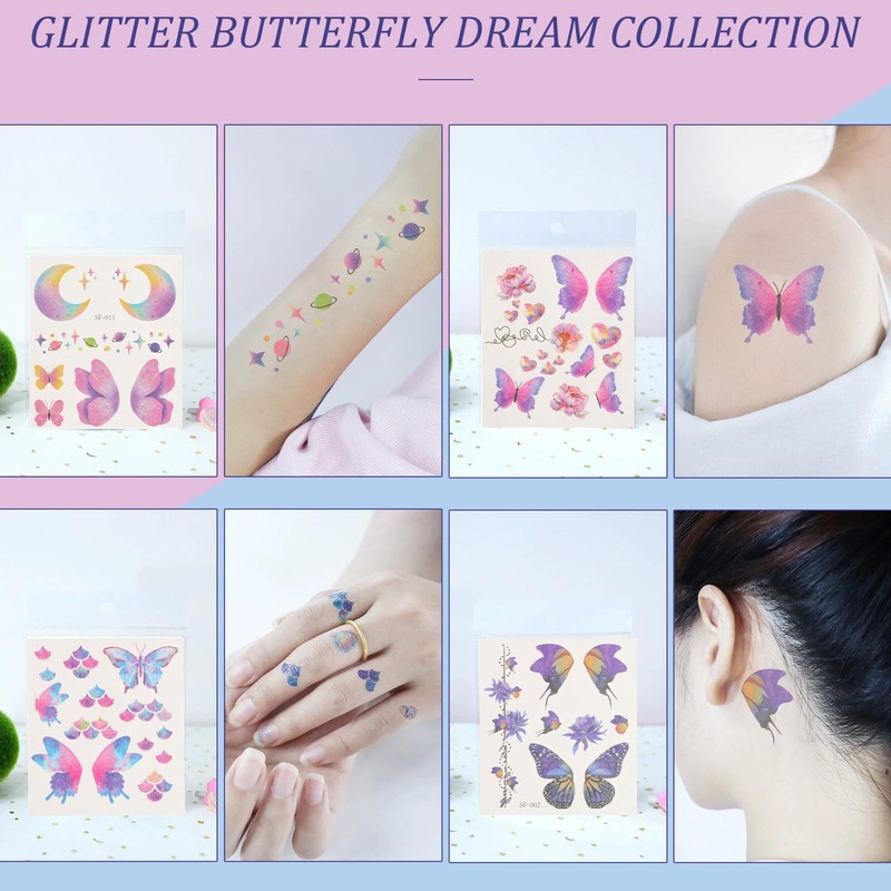 Mayoii Butterfly Temporary Tattoos and Face Gems Stickers Kit for
