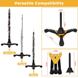 JUVAENY Clarinet Stand, Portable Flute Clarinet Stand with Flannel Bag,Clarinet Cleaning Cloth and Mouthpiece Brush, Foldable Flute Oboe Tripod Holder Stand Set, Combo 4Pack