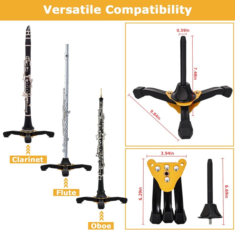JUVAENY Clarinet Stand, Portable Flute Clarinet Stand with Flannel Bag,Clarinet