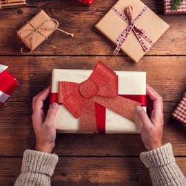 Relaxdays Bow, Set of 10, Large Decorative Bow, Birthday, Christmas, Gift, Glittery Decorative Bows, Red