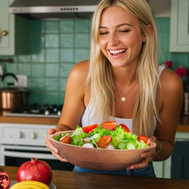 KIBAGA Extra Large Wooden Salad Bowl Set With Serving Utensils - A Beautiful Party Salad & Fruit Bowl With Serving Spoons Perfect for Your Dinner Party - Decorative & Practical Kitchen Must-Have