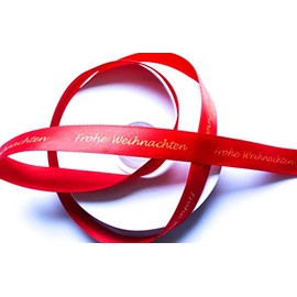 CaPiSo 25 m Christmas Ribbon, 15 mm Satin Ribbon, Christmas Gift Ribbon with Text “Frohe Weihnachten”