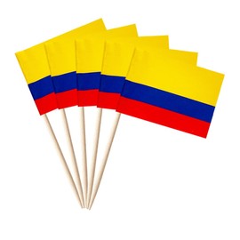 stidsds 100 Pcs Colombian Flag Colombiana Toothpick Flags Mini Small Colombian Cupcake Toppers Stick Flags Banner Country Party Cocktail Fruit Decoration