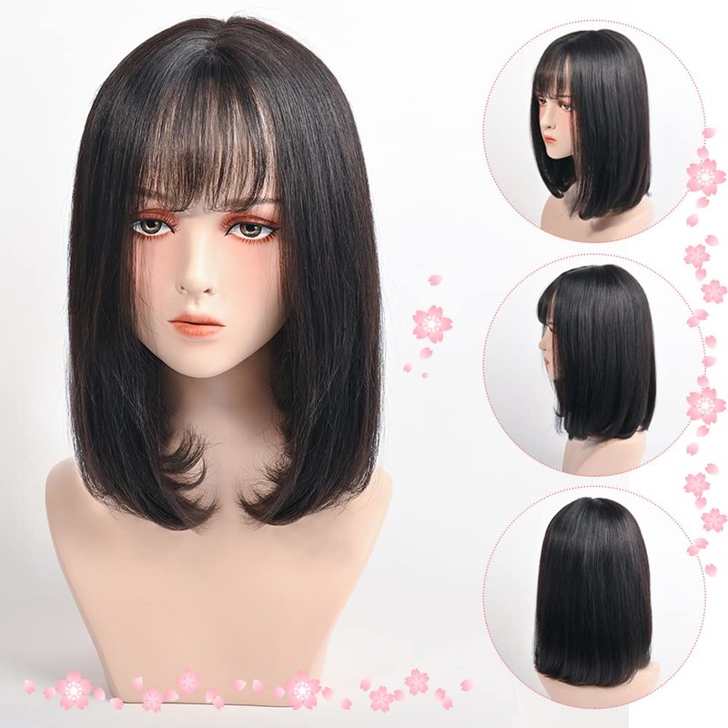 Cute Princess Human Hair Full Wig, Semi-Long, Bob, Whorl, Hand