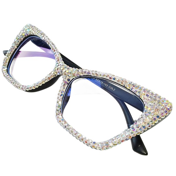 ICARA Rhinestone Cat Eye Reading Glasses Womens Cute Computer Blue