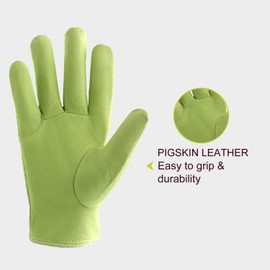 BC KONGOUARD 2 Pairs Women Leather Gardening Gloves, 3D Mesh Breathable Weeding Gloves for Yard Work, Best Gift for Gardener (Green, M)