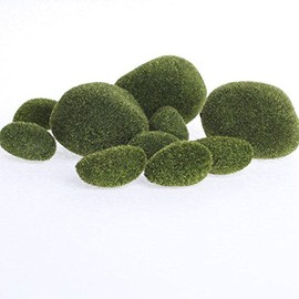 Faux Moss Rocks for Home Decor, Fairy Gardens, Crafts, and Displays - Pack of 11 Mossy Forest Green Fake Stones (Size: 1-1/4" to 2-1/2")