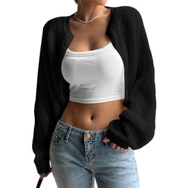 SECRETEYARD Womens Bolero Shrug Sweaters Long Sleeve Open Front Rib Knit Cropped Cardigan Sweater (US, Alpha, Small, Regular, Regular, Black)
