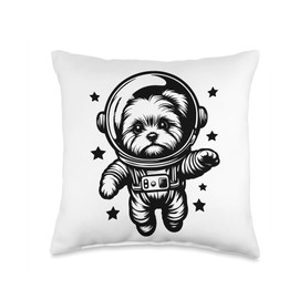 Dog Dad Mom Space - Astronaut Teacup Yorkie Throw Pillow