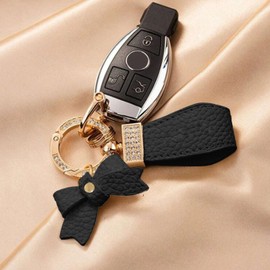 Cute Leather Wristlet Keychain Bow Keychian Car Keys Accessories Bling Purse Bag Charms Birthday Gifts for Women